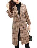 Tanming Women's Double Breasted Long Plaid Wool Blend Pea Coat Outerwear | Women's Coat & Jacket