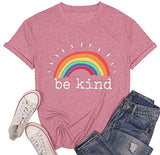 Be Kind Rainbow Shirts for Women Short Sleeve Letter Printed Inspirational Tee Shirts | Original Brand