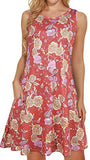 Red Yellow Floral Summer Dresses for Women Beach Floral Tshirt Sundress Sleeveless Pockets Casual Loose Tank Dress - elescat | Women's Casual Dresses
