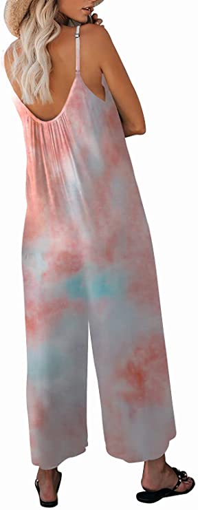 Pink Casual Sleeveless Strap Loose Adjustable Jumpsuits Stretchy Long Pants Romper with Pockets - SNUGWIND | Women's Romper & Jumper Suit