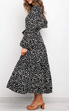 Women's Boho Leopard Print Ruffle Long Sleeve V Neck Casual Flowy Party Maxi Dress | Women's Casual Dresses