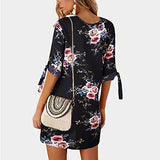Shirt Dresses Women Fashion mid-Sleeve Print tie Round Neck Women Dress Women Summer Graduation Dresses | Women's Work Dresses