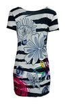Ladies Short Sleeve Dress with Multicolor Pattern Print