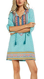 Neck Tie Vintage Printed Ethnic Style Summer Shift Dress