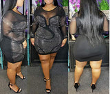 Womens Sexy Plus Size Long Sleeve Rhinestone Mesh See Through Bodycon Party Club Mini Dress Clubwear