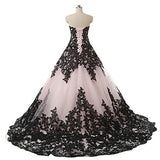 Women's Vintage Gothic Wedding Dress Black Appliques Prom Ball Gowns | Women's Lace Dresses
