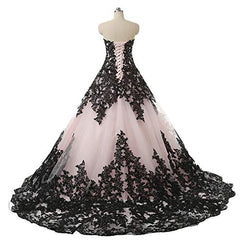 Women's Vintage Gothic Wedding Dress Black Appliques Prom Ball Gowns