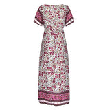 Maxi Dress Womens Short Sleeve V Neck Boho Dress Pleated Beach Bohemia Dress Elegent Party Dress | Women's Work Dresses