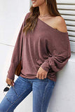 Aifer Women's Off The Shoulder Top Casual Loose Oversized Shirts Sexy Fall Long Sleeve Tunic Tops Burgundy Sweater | Women's Sweaters