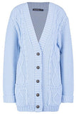 Women's Ladies Long Sleeve Button Top Chunky Aran Cable Knitted Grandad Cardigan | Women's Cardigan