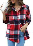 Women's Button Down Plaid Flannel Shirt Boyfriend Long Sleeve Oversized Blouses Tops 6020 C-Red XX-Large | Women's Casual Dresses