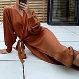 Womens Knit Sweater Dress Casual Solid Long Sleeve Wrap Maxi Dresses with Belt