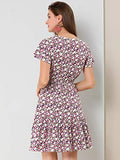 Women's Flutter Sleeve Elastic Ruffle Hem Floral Dress | Original Brand