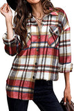 Women's Casual Long Sleeve Plaid Button Down Flannel Tops Blouses Loose Fitting Side Slit Sweatshirt 6020 Red Small | Women's Casual Dresses