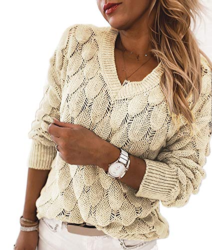 Women's V Neck Long Sleeve Pullover Sweater Lightweight Knit Sweaters Novelty Sweaters