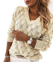 Women's V Neck Long Sleeve Pullover Sweater Lightweight Knit Sweaters Novelty Sweaters | Women's Sweaters