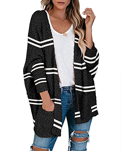 Saodimallsu Women's Chunky Popcorn Cardigan Oversized Open Front Boyfriend Batwing Long Sleeve Fuzzy Knit Sweaters