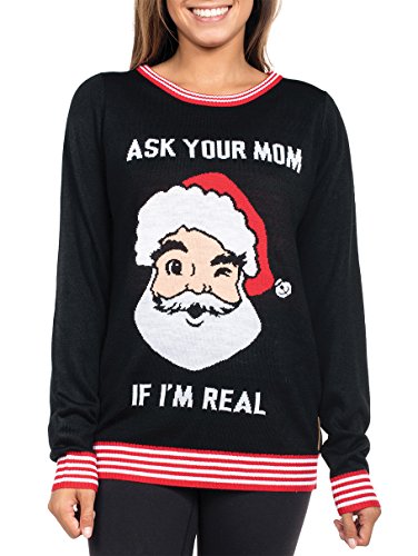 Tipsy Elves Women's Ask Your Mom Sweater - Funny Santa Ugly Christmas Sweater: Small | Women's Sweaters