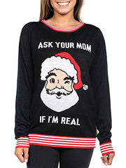 Tipsy Elves Women's Ask Your Mom Sweater - Funny Santa Ugly Christmas Sweater: Small