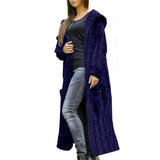 Blue Womens Casual Long Sleeve Open Cardigan Warm Hooded Outwear Coat Cable Knit Long Cardigan Sweaters with Pockets - NIUBIA | Women's Cardigan