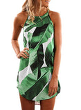 Palm Leaf Floral Casual Dresses for Women Summer Beach Dress Sleeveless Short Sundresses