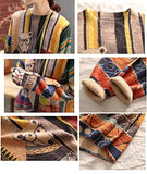 Yellow Multi Women Long Sleeve Jumpers Knitted Graphic Sweater Crew Neck Loose Pullover Sweater Tops - Yesno | Women's Jumpers