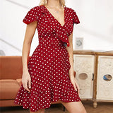 Summer Dresses for Women, Fashion Ladies Summer Casual V-Neck Summer Dot Print Short Sleeve Mini Dress Party UK Size | Women's Work Dresses