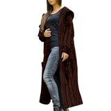 Coffee Womens Casual Long Sleeve Open Cardigan Warm Hooded Outwear Coat Cable Knit Long Cardigan Sweaters with Pockets - NIUBIA | Women's Cardigan