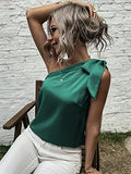 Women's Satin One Shoulder Tunic Tops Sleeveless Tie Knot Shirt Blouses | Original Brand | Women's Tops and Blouses