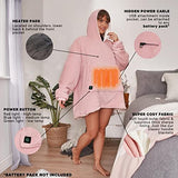 Electric Heated Oversized Hoodie Warm for Men Women Lined Fleece Throw Giant Jumper Wearable Sweatshirt,  Blush Pink