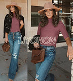 LIYOHON Womens Tops Dressy Casual Fall Cute Tops Mock Turtleneck Business White T Shirts Plum-M | Women's Casual Dresses