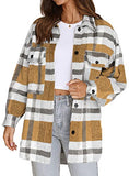 Women's Flannel Plaid Shirts Long Sleeve Button Down Chest Pocketed Shirt Blouses Tops Shacket 6017 Yellow XX-Large | Women's Casual Dresses
