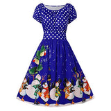 Polka Dot Penguin Print Short Sleeve Round Neck Christmas Large Size Dress Retro Dress (XL-5XL) | Original Brand