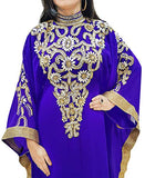 Embellished Beaded Long Royal Blue Modest Lycra Kaftan Abaya Evening Gown