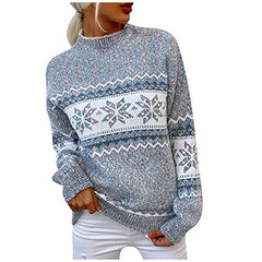 LEXUPA Women's Knitwear Christmas Snowflakes Half Turtleneck Christmas Sweater