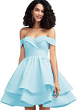Light Blue Off Shoulder Short Prom Dress Satin Homecoming Dresses for Teens A Line Cocktail Party Gowns Mini Dress - Homdor | Women's Cocktail Dresses