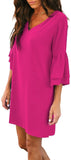 Rose Red Women's Dress Sweet & Cute V-Neck Bell Sleeve Shift Dress Mini Dress - BELONGSCI | Women's Casual Dresses