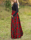 Women's Plaid Long Sleeve Empire Waist Full Length Maxi Dress