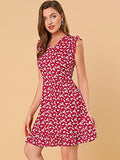 Women's Floral Print V Neck A-Line Summer Sleeveless Ruffle Mini Dress