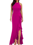 Magenta Women's High Neck Split Bodycon Mermaid Evening Cocktail Long Dress - WOOSEA | Women's Formal Dresses