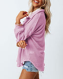 Dokotoo Womens Blouses 2022 Fall Fashion V Neck Long Sleeve Button Down Waffle Knit Tops for Women Casual Loose Solid Jacket Outwear Shacket with Pockets Purple X-Large | Women's Casual Dresses