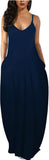 Navy Womens Casual Sleeveless Plus Size Loose Plain Long Maxi Dress with Pockets - Wolddress | Women's Casual Dresses