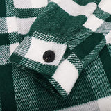 Beaully Women's Brushed Plaid Shirts Long Sleeve Flannel Lapel Button Down Pocketed Shacket Jacket Coats 6017 Green X-Large1 | Women's Casual Dresses