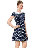 Women's Peter Pan Collar Above Knee Contrast Polka Dots Dress