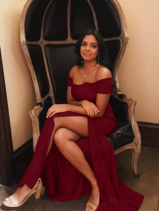 Red Women's Off Shoulder High Split Long Formal Party Dress Evening Gown - Ymduch | Women's Formal Dresses