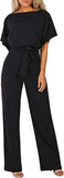Blue Full Sleeve Women Casual Loose Short Sleeve Belted Wide Leg Pant Romper Jumpsuits - Happy Sailed | Women's Romper & Jumper Suit