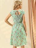 Women's Smocked Cap Sleeve Cinched Floral Chiffon Midi Dress | Original Brand