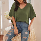 Womens Floral Chiffon Blouses V Neck Batwing Short Sleeve Summer Tops Shirts | Original Brand | Women's Tops and Blouses