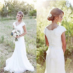 Full Lace Wedding Dresses Cap Sleeve Bridal Gowns