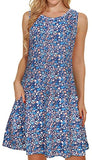 Blue Daisy Summer Dresses for Women Beach Floral Tshirt Sundress Sleeveless Pockets Casual Loose Tank Dress - elescat | Women's Casual Dresses